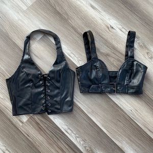 TWO faux leather tops